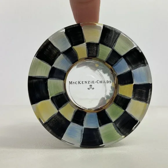 Mackenzie-Childs Evergreen Painted Glass Water Goblet Footed Dessert Christmas - Picture 6 of 7